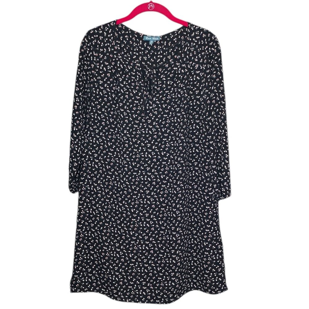 Anthropologie Size 4 Fleur Bleue Black Floral Chiffon Peasant Boho Mini‎ Dress